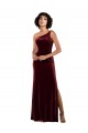 Affordable Column One Shoulder Stretch Velvet Long Burgundy Formal Evening Dress Canada