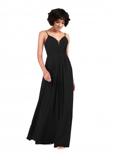 Affordable Column V-Neck Soft Chiffon Long Black Formal Evening Dress Canada