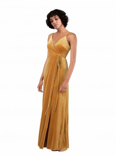 Affordable Column V-Neck Stretch Velvet Long Gold Black Tie Evening Dress Canada