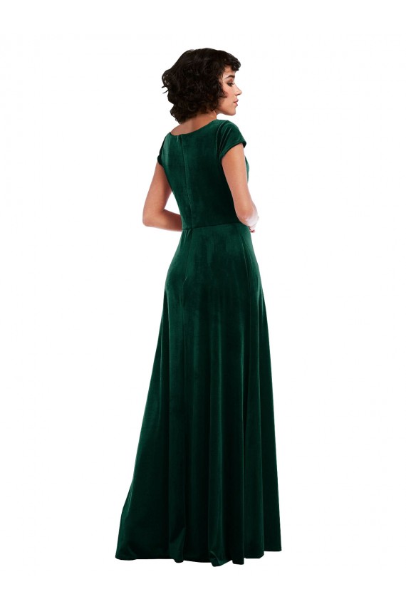 Affordable A-Line Cowl Neck Stretch Velvet Long Dark Green Black Tie Evening Dress Canada