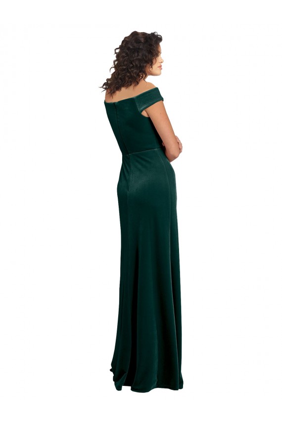 Affordable A-Line Square Neck Stretch Velvet Long Dark Green Formal Evening Dress Canada