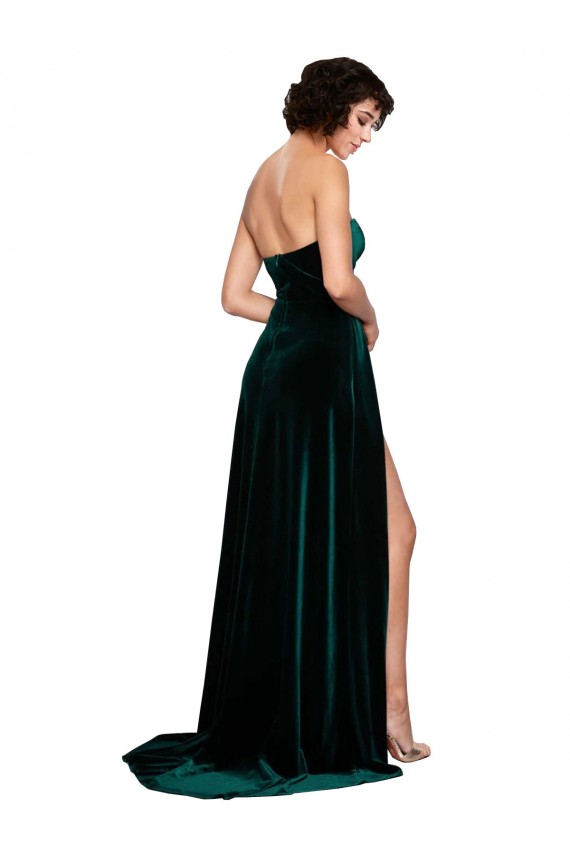 Affordable A-Line Sweetheart Stretch Velvet Sweep Train Dark Green Semi Formal Evening Dress Canada