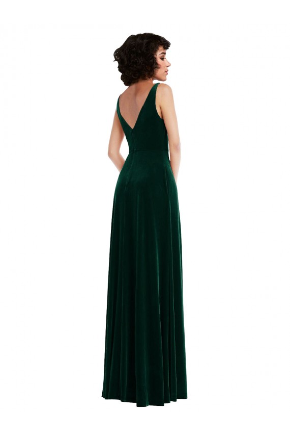 Affordable A-Line V-Neck Stretch Velvet Long Dark Green Evening Gown Canada