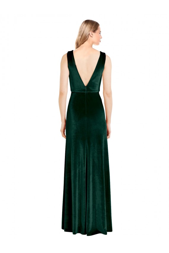 Affordable A-Line V-Neck Stretch Velvet Long Dark Green Evening Dress Canada