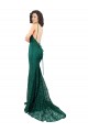 Affordable Mermaid V-Neck Lace Long Dark Green Black Tie Evening Dress Canada