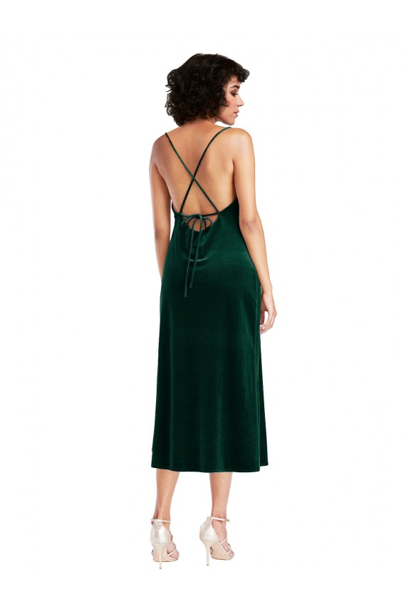 Affordable Sheath Cowl Neck Stretch Velvet Midi Length Dark Green Black Tie Evening Dress Canada