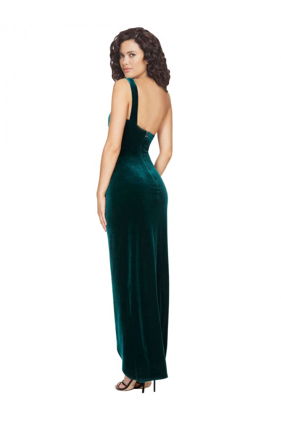 Affordable Sheath One Shoulder Stretch Velvet Long Dark Green High Low Evening Dress Canada