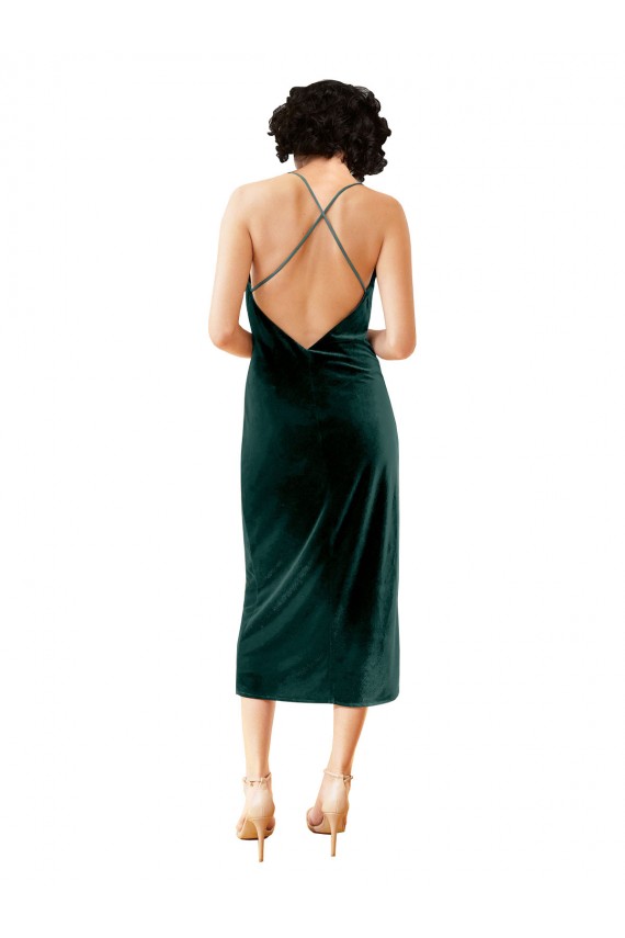 Affordable Sheath Cowl Neck Stretch Velvet Midi Length Dark Green Formal Dress Canada