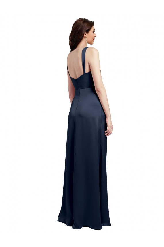 Affordable A-Line Cowl Neck Stretch Satin Long Dark Navy Formal Evening Dress Canada