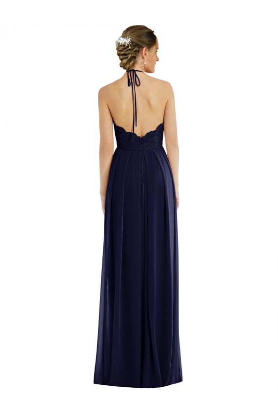 Affordable A-Line Halter Neck Soft Chiffon Long Dark Navy Semi Formal Evening Dress Canada