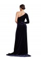 Affordable A-Line One Shoulder Stretch Velvet Sweep Train Dark Navy Formal Evening Dress Canada
