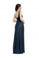 Affordable A-Line Square Neck Stretch Satin Long Dark Navy Formal Evening Dress Canada