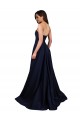 Affordable A-Line High Neck Stretch Crepe Long Dark Navy Formal Dress Canada