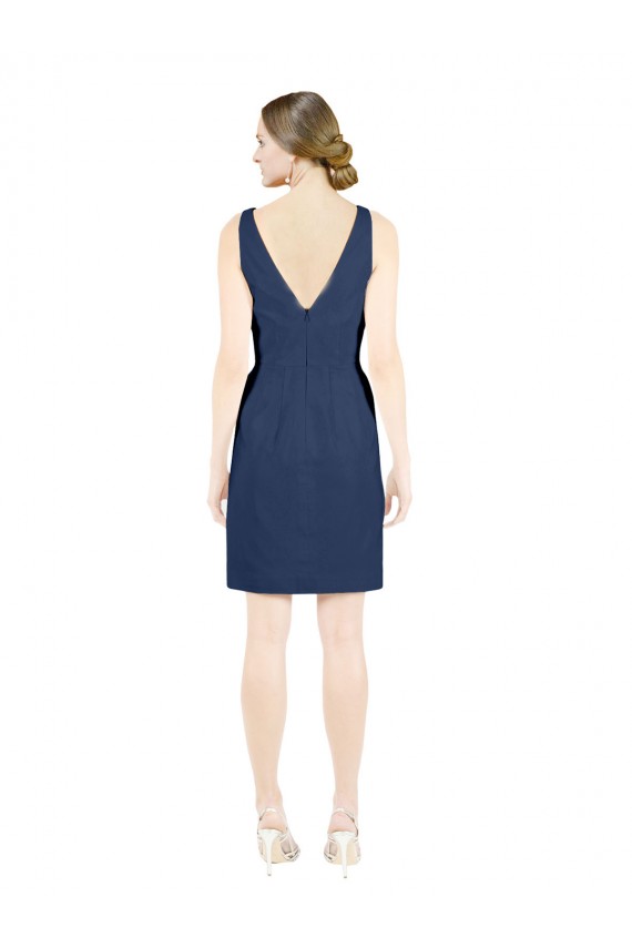 Affordable A-Line V-Neck Satin Knee Length Dark Navy Evening Dress Canada