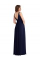 Affordable A-Line V-Neck Soft Chiffon Long Dark Navy Black Tie Evening Dress Canada