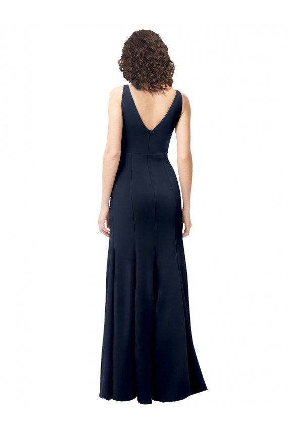 Affordable A-Line High Neck Stretch Crepe Long Dark Navy Formal Evening Dress Canada