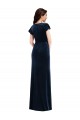 Affordable A-Line V-Neck Stretch Velvet Long Dark Navy Formal Dress Canada