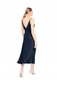Affordable A-Line V-Neck Stretch Satin Midi Length Dark Navy Formal Evening Dress Canada