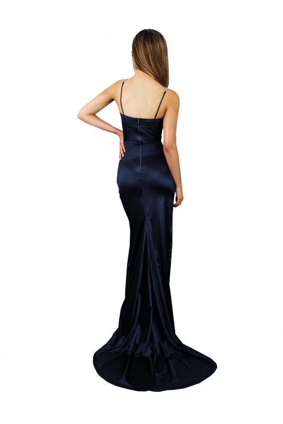 Affordable Mermaid Sweetheart Stretch Satin Long Dark Navy Formal Evening Dress Canada