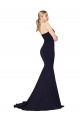 Affordable Mermaid High Neck Stretch Crepe Sweep Train Dark Navy Formal Evening Dress Canada