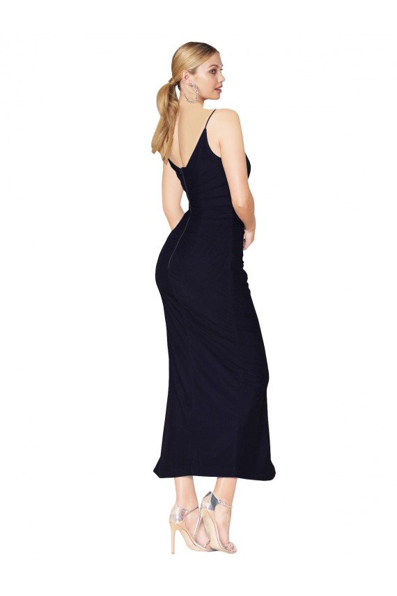 Affordable Mermaid High Neck Soft Chiffon Knee Length Dark Navy Formal Evening Dress Canada