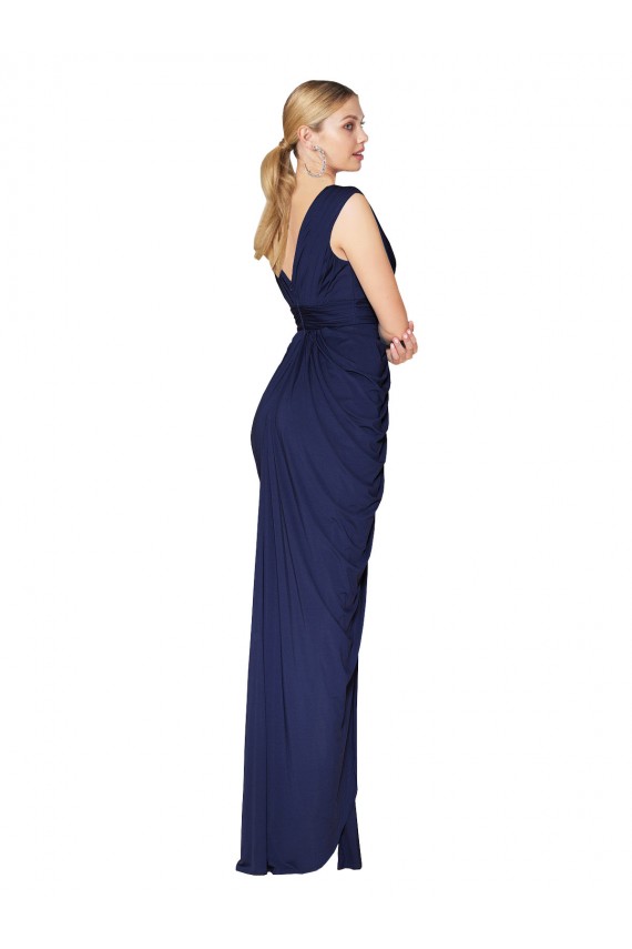 Affordable Mermaid High Neck Soft Chiffon Long Dark Navy Formal Evening Dress Canada