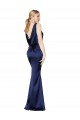 Affordable Sheath High Neck Stretch Satin Long Dark Navy Formal Evening Dress Canada