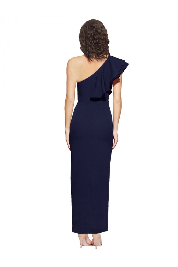 Affordable Sheath One Shoulder Stretch Crepe Long Dark Navy Formal Evening Dress Canada