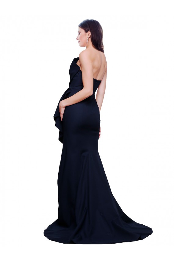 Affordable Sheath Strapless Stretch Crepe Sweep Train Dark Navy Semi Formal Evening Dress Canada