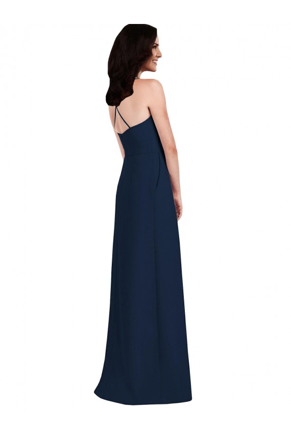Affordable Trumpet Halter Neck Stretch Crepe Long Dark Navy Semi Formal Evening Dress Canada