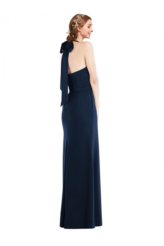 Affordable Trumpet High Neck Stretch Crepe Long Dark Navy Semi Formal Evening Dress Canada