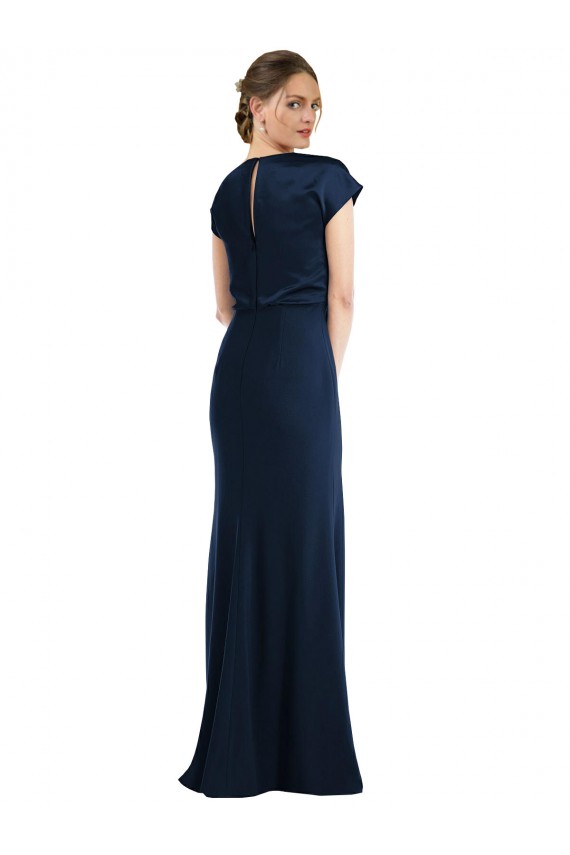 Affordable Trumpet Off the Shoulder Stretch Crepe Long Dark Navy Formal Evening Dress Canada