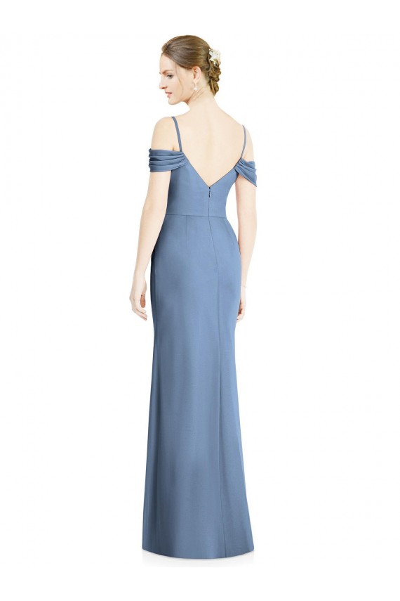 Affordable A-Line Jewel Soft Chiffon Long Dusty Blue Formal Evening Dress Canada