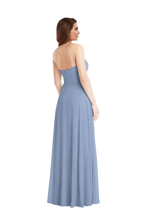 Affordable A-Line Strapless Soft Chiffon Long Dusty Blue Semi Formal Evening Dress Canada