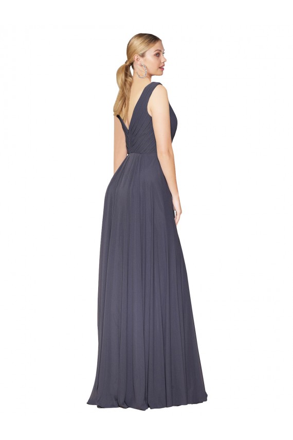 Affordable A-Line High Neck Soft Chiffon Long Dusty Blue Formal Evening Dress Canada