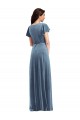 Affordable A-Line V-Neck Stretch Velvet Long Dusty Blue Black Tie Evening Dress Canada