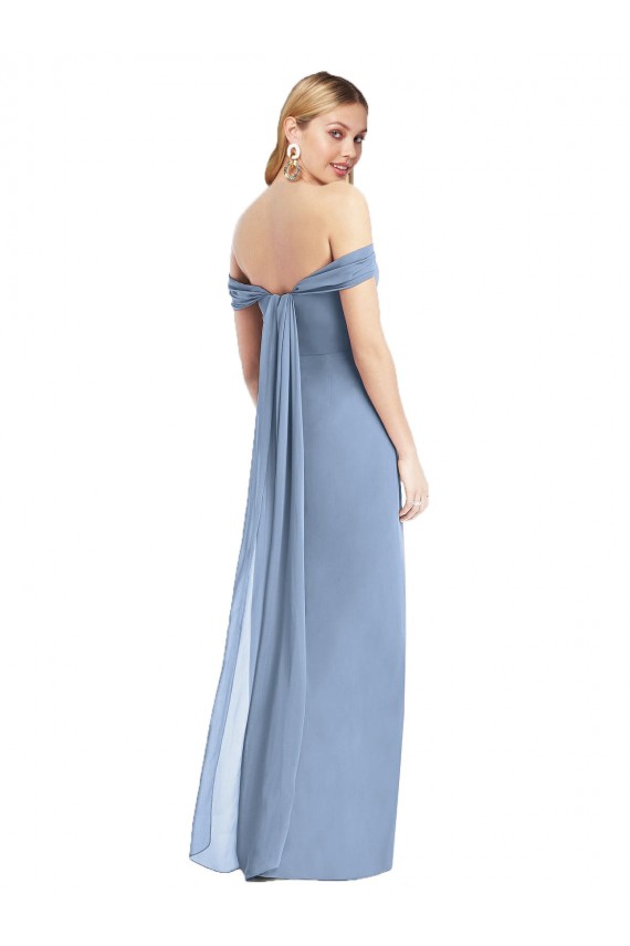 Affordable Mermaid Off the Shoulder Soft Chiffon Long Dusty Blue Semi Formal Evening Dress Canada