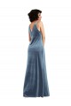 Affordable Sheath Cowl Neck Stretch Velvet Long Dusty Blue Evening Dress Canada