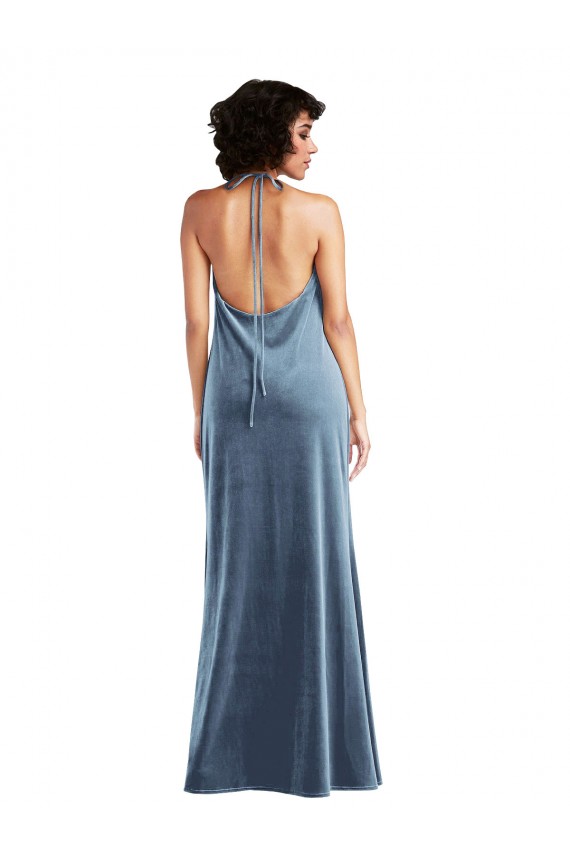 Affordable Sheath Cowl Neck Stretch Velvet Long Dusty Blue Evening Gown Canada