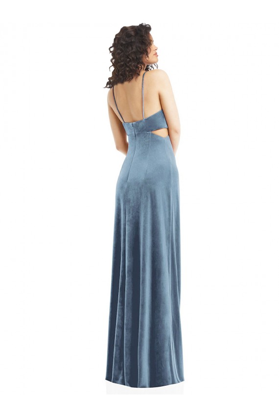 Affordable Sheath Square Neck Stretch Velvet Long Dusty Blue Formal Evening Dress Canada