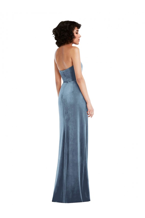 Affordable Sheath Strapless Stretch Velvet Long Dusty Blue Formal Evening Dress Canada