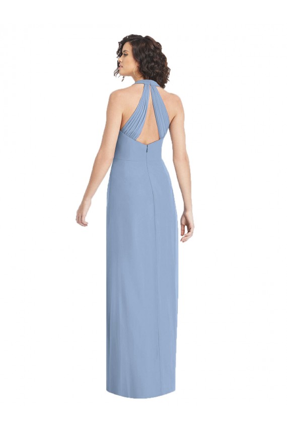 Affordable Trumpet V-Neck Soft Chiffon Long Dusty Blue Formal Evening Dress Canada