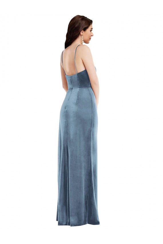 Affordable Trumpet Sweetheart Stretch Velvet Long Dusty Blue Formal Evening Dress Canada