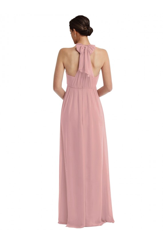 Affordable A-Line Halter Neck Soft Chiffon Long Dusty Pink Semi Formal Evening Dress Canada