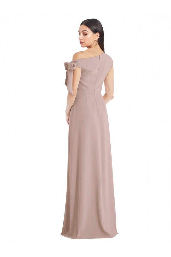 Affordable A-Line Off the Shoulder Stretch Crepe Long Dusty Pink Formal Evening Dress Canada