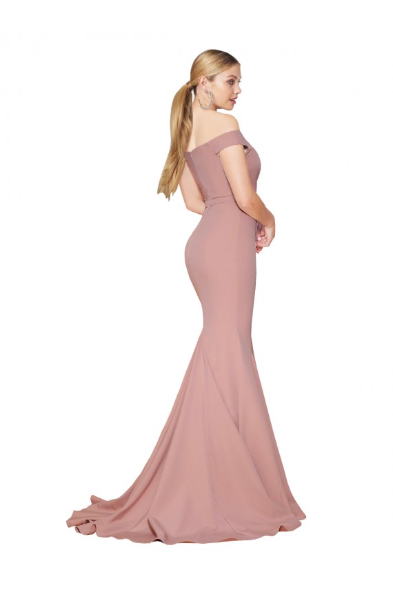 Affordable Mermaid High Neck Stretch Crepe Sweep Train Dusty Pink Formal Evening Dress Canada