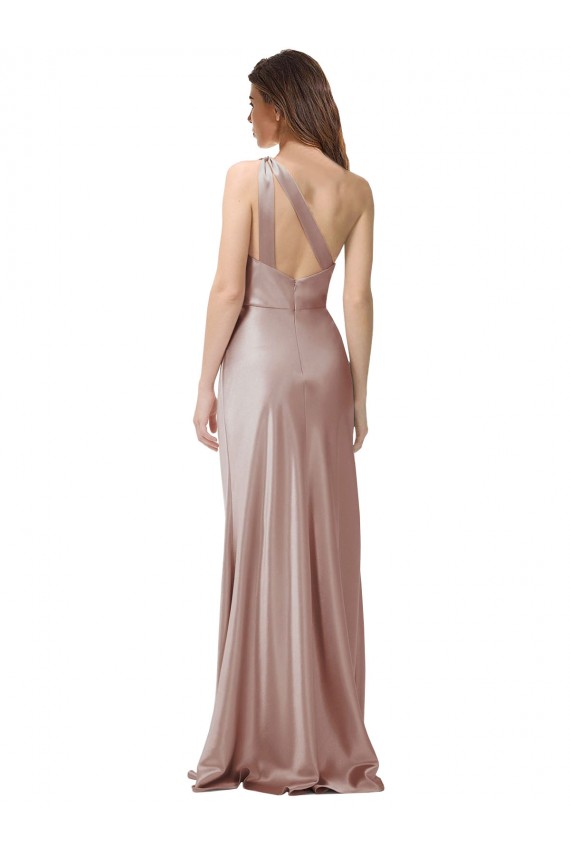 Affordable Sheath One Shoulder Stretch Satin Long Dusty Pink Formal Evening Dress Canada