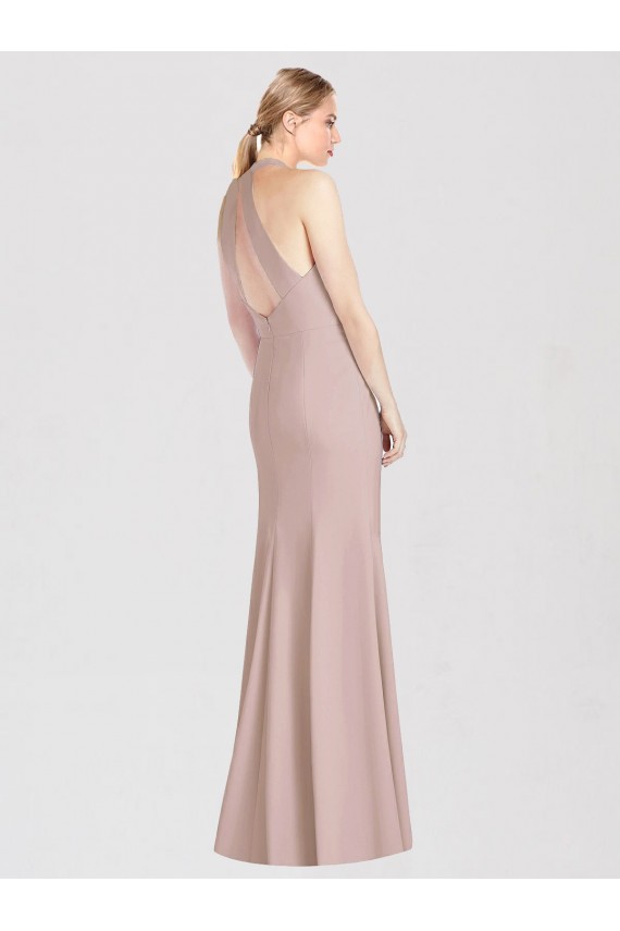 Affordable Trumpet Halter Neck Stretch Crepe Long Dusty Pink Semi Formal Evening Dress Canada