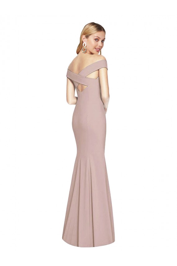 Affordable Trumpet Off the Shoulder Stretch Crepe Long Dusty Pink Semi Formal Evening Dress Canada