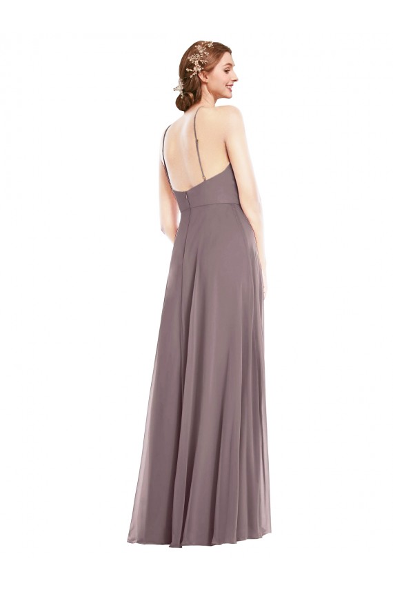 Affordable A-Line Halter Neck Soft Chiffon Long Dusty Rose Formal Evening Dress Canada